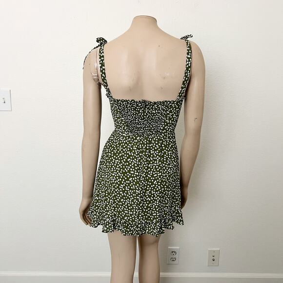 [Reformation] Christine Green White Polka Dot Mini Dress Ruffle Sweetheart Sz 6 - Picture 3 of 11